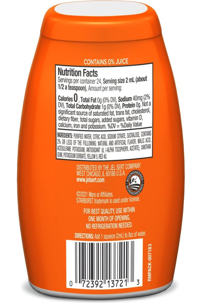 Starburst Singles To Go Liquid Water Enhancer 162 Fl Oz 1Pack Orange Low Calorie Zero Sugar Drink Enhancer