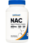 Nutricost N-Acetyl L-Cysteine (NAC) 600mg, 120 Vegetarian Capsules - Non-GMO, Gluten Free, Vegetarian Caps