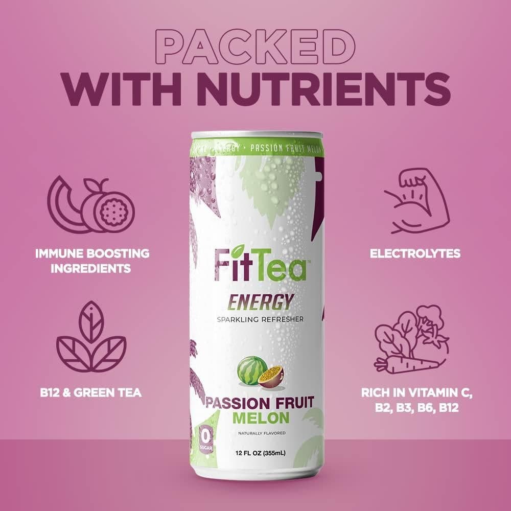 FitTea Healthy Energy Drink Variety Pack 12 Fl Oz - Sparkling Refresher (12 Pack)