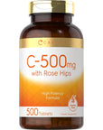 Carlyle Vitamin C with Rose Hips 500mg | 500 Tablets | High Potency Formula | Vegetarian, Non-GMO and Gluten Free Supplement