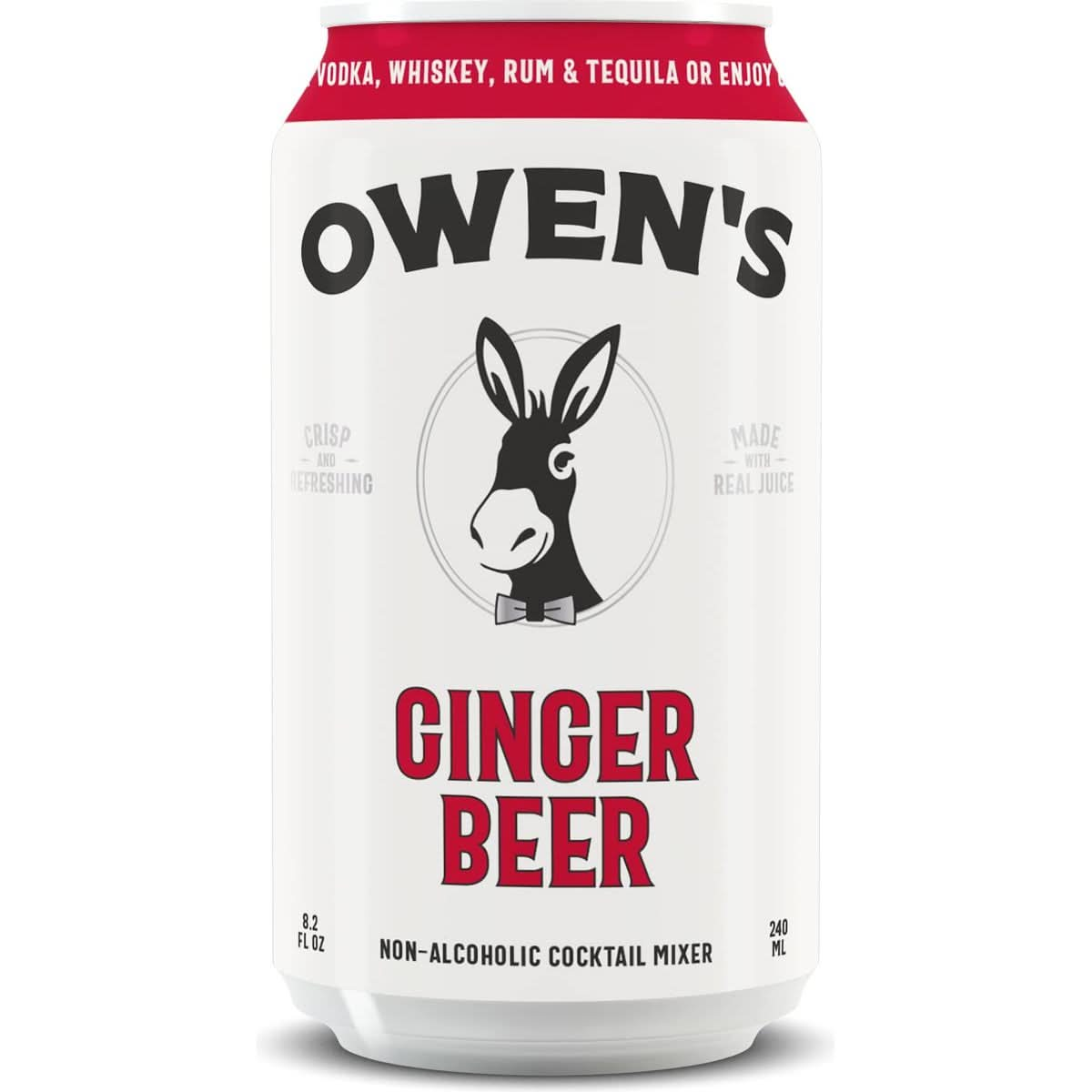 Owens Ginger Beer Premium Cocktail Mixer Made with Real Ginger Root and Fresh Lime Juice  82oz Cans 24 pack