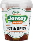 Jersey Pickles Spicy Hot Mix Olives with Jalapenos  Italian Castelvetrano Green Olives  32 OZ Jar  Perfect for Gourmet Dishes  Appetizers  Premium Queen Olives  Olives Green