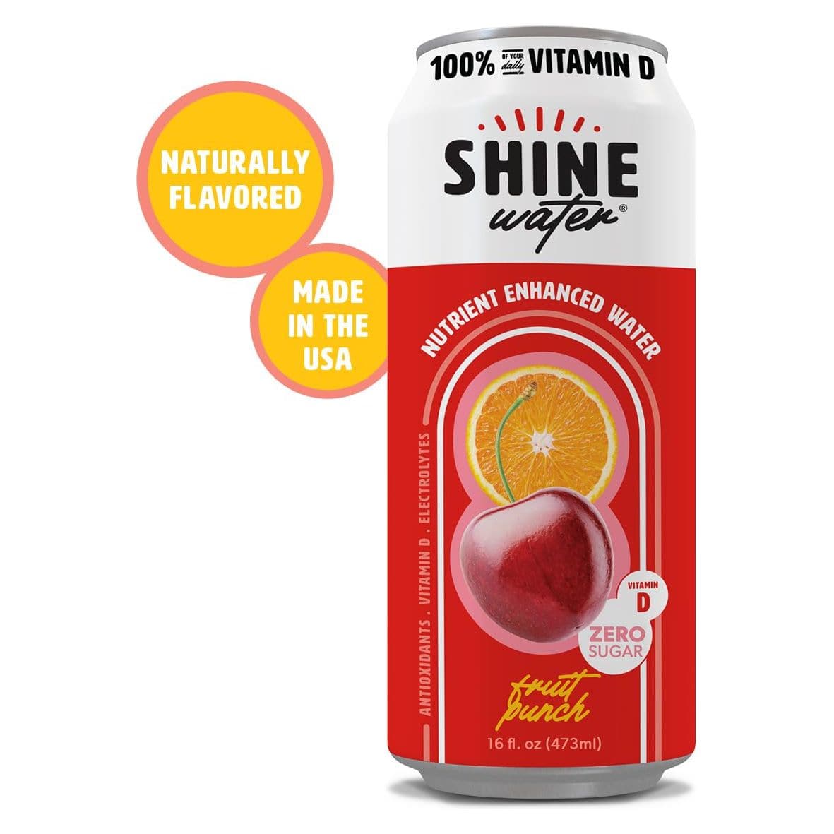 ShineWater Vitamin D Hydration Electrolyte Drink Fruit Punch 12 Pack Sugar Free Naturally Flavored Water Magnesium Zinc Vitamin B12 Folic Acid Plant Based Antioxidants Low Calorie