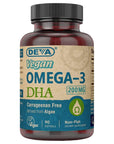 DEVA Vegan Omega-3 DHA Supplement - Once-Per-Day Softgel 200 MG - Carrageenan Free - Gelatin Free - Non-Fish - Algae Oil - Omega-3 Fatty Acids - 90 Softgels