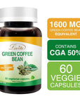 Lovita High-Potency Green Coffee Extract: 1600mg Equivalent, 50% Chlorogenic Acid for Natural Antioxidant & Size-Reduction Support - Vegan-Friendly, 60 Veggie Capsules