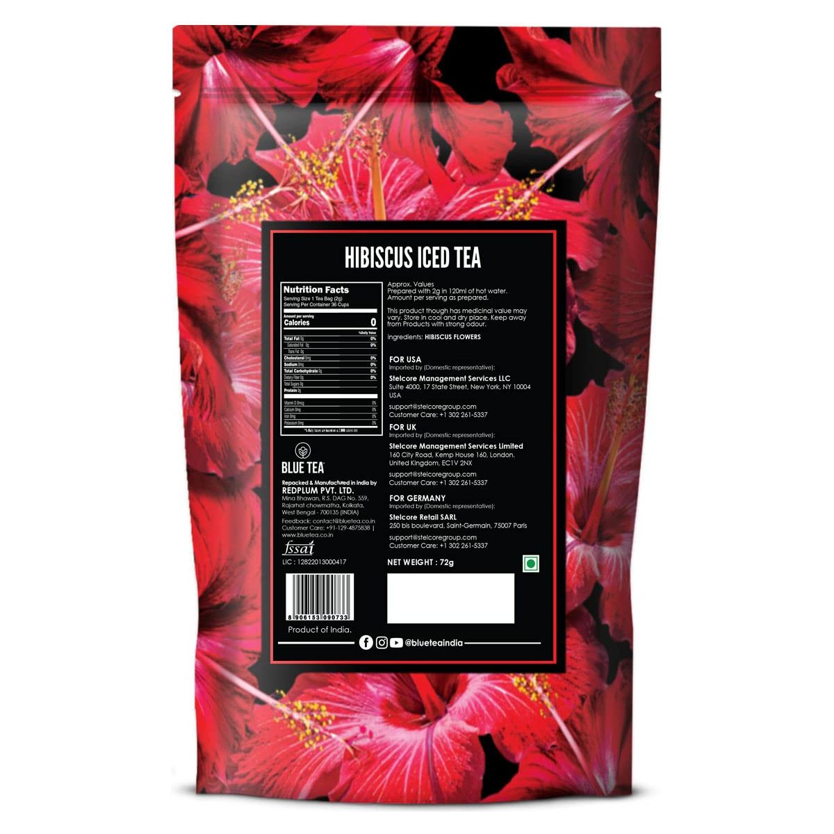 BLUE TEA  Hibiscus Iced Tea 36 Tea Bags  GIFTS FOR DAD  Herbal Cold Brew Energy Drink Refreshing Detox  Glutenfree  GMOfree  sugarfree