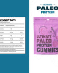 Ultimate Paleo Protein Gummies | Mixed Berry Flavored Gummy Chews | Complete Protein, Zero Added Sugar, Great Source of Prebiotics and Fiber, No Dairy, No Gluten, Non-GMO, Keto Friendly | 4 Servings