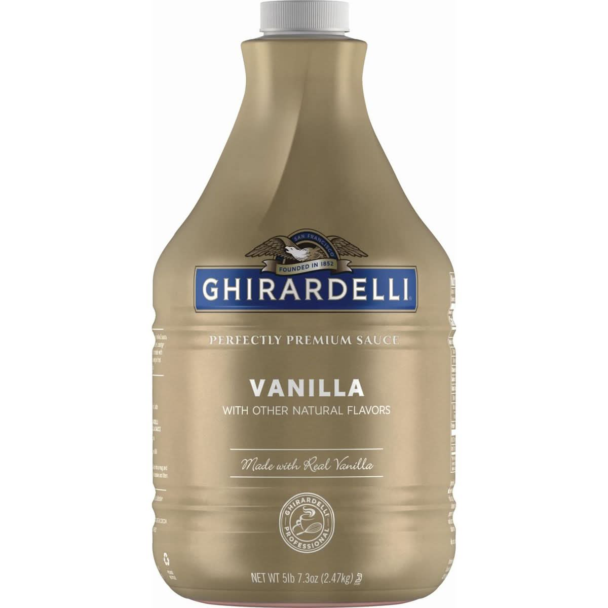 Ghirardelli Vanilla Sauce 873 Ounce Bottle  with Ghirardelli Stamped Barista Spoon