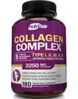 NutriFlair Multi Collagen Peptides 2250mg, 180 Capsules - Type I, II, III, V, X - Collagen Supplements Complex Powder Pills for Women and Men - Hydrolyzed Protein, Healthy Hair, Skin, Nails - Non-GMO