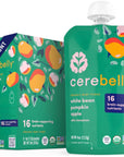 Cerebelly Baby Food Pouches - White Bean Pumpkin Apple (4 oz, Pack of 6) Toddler Snacks - 16 Brain-supporting Nutrients from Superfoods - Healthy Snacks, Dairy Free, BPA-Free, Non-GMO, No Added Sugar