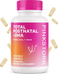 Pink Stork Total Postnatal Vitamins for Women with Vegan DHA, Iron, Folate, and Vitamin B12, Postpartum Recovery Essentials, Daily Supplement for Breastfeeding Moms - 1 Month Supply