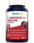 NusaPure L-Arginine - 1000 mg 200 Veggie Capsules (Non-GMO, Vegetarian & Gluten Free)