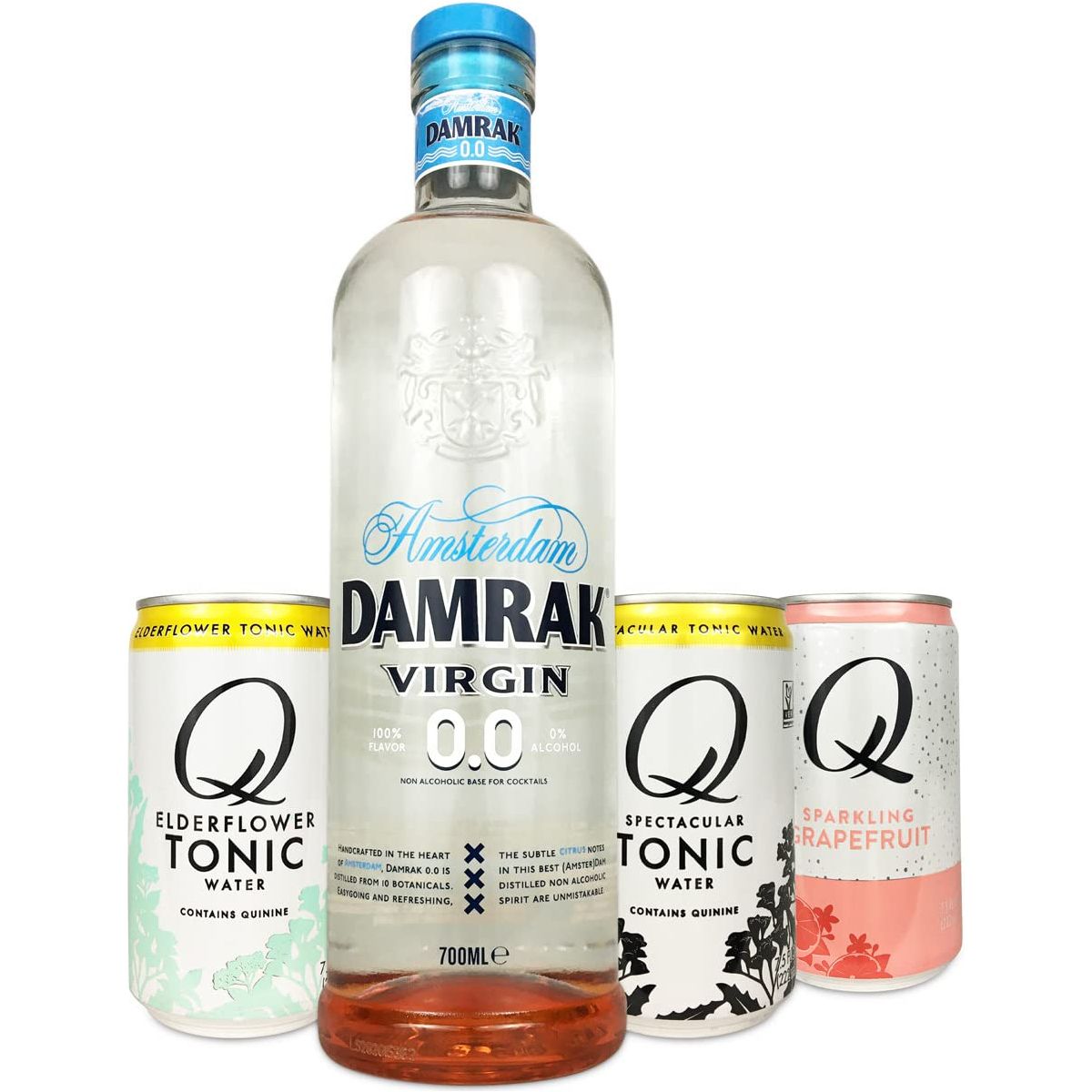 Damrak Virgin Zero Proof Cocktail Kit  Non Alcoholic CitrusForward Spirit 700 ml 3 Q Mixer Cans