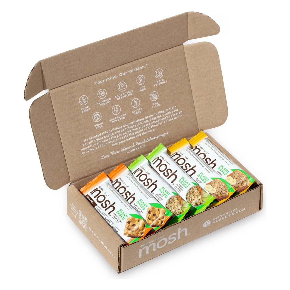 MOSH Variety Pack Plant Based Protein Bars 6pk Keto Snack GlutenFree No Added Sugar 10g Plant Based Protein Lions Mane B12 Vitamins Supports Brain Health Breakfast ToGo