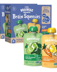 Little Brainiac Organic Fruit & Veggie Snack Brain Boosting Toddler Pouches, Two Flavor Variety Pack, Brain-Supporting Nutrients, Clean Label, BPA-Free, Non-GMO (3.5 oz, Pack of 12)