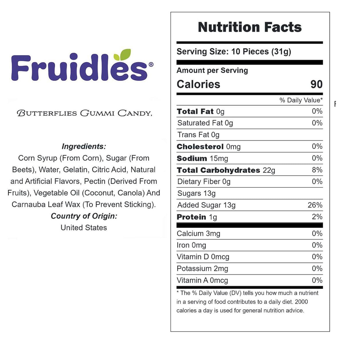 Fruidles Mini Butterflies Gummi Candy Assorted Fruit Flavors Gummies Allergy Friendly NonGMO No Artificial Sweeteners Gummy HalfPound