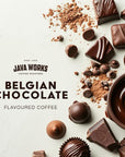 Java Works Coffee  Belgian Chocolate Flavored Coffee  12 ounces  Medium Roast  Whole Bean  No Sugar Added