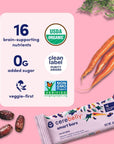 Cerebelly Toddler Snack Bars - Organic Carrot Date Smart Bars (Pack of 5), Healthy & Organic Whole Grain Bars with Veggies & Fruit, 16 Brain-supporting Nutrients from Superfoods, Nut Free, No Added Sugar, Made with Gluten Free Ingredients