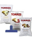 Torres Premium Potato Chips -FREE WORLD BAG CLIP - 1 Manchego Chips (50g/1.76oz), 1 Black Truffle Chips (40g/1.41oz), 1 Iberico Ham Chips (50g/1.76oz) - Handcrafted Patatas Fritas 3 Pack