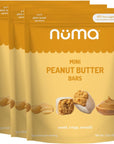 Numa Foods Mini Peanut Butter Bars - Vegan, Low Sugar, High Protein, All Natural, Gluten Free - Crunchy Plant Based Peanut Butter Snacks - 3 Bags with 8 Individually Wrapped Peanut Butter Bites