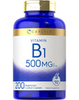 Carlyle Vitamin B1 500mg (Thiamine) | 200 Vegetarian Caplets | Non-GMO and Gluten Free Supplement