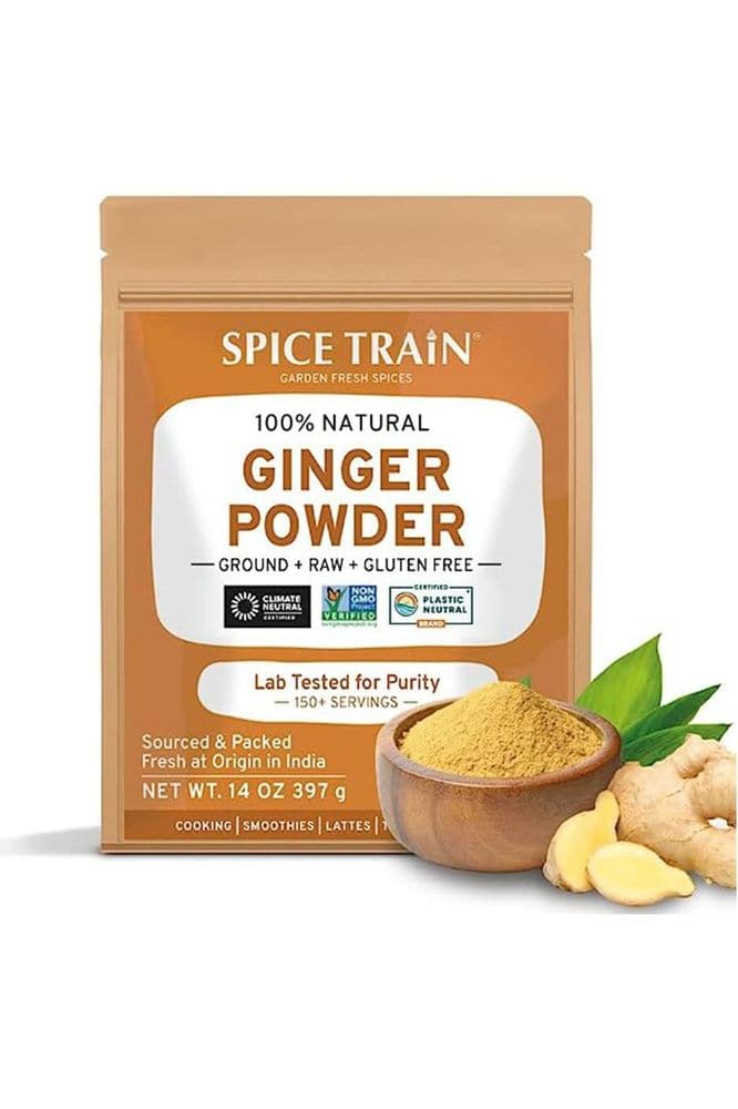 SPICE TRAIN Ginger Powder (397g/14oz) Raw Ground from India in Resealable Zip Lock Pouch, Active Gingerol, Perfect for Cooking, Baking Gingerbread, Smoothies, Tea