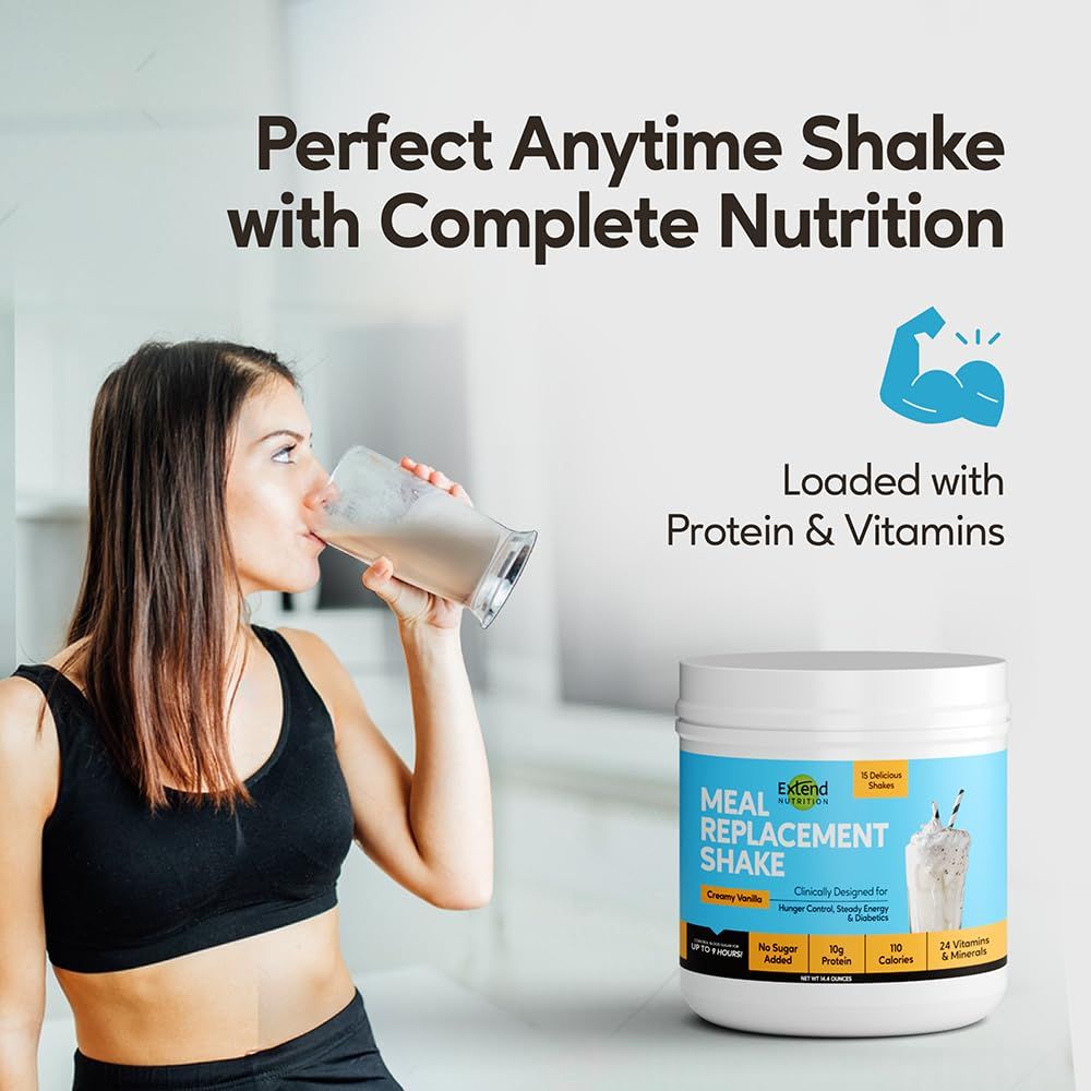 Extend Shake Powder  Diabetic High Protein Nutritional Drink for Meal Replacement Blood Sugar Management Weight Loss Keto Friendly Low Sugar Low Carb 10g Protein Creamy Vanilla 15 Servings