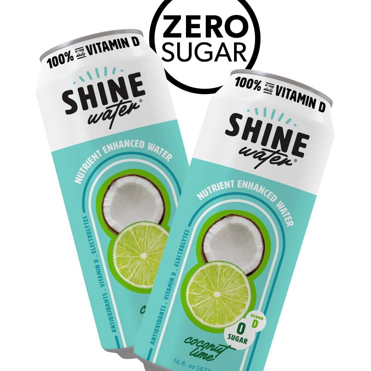 ShineWater Vitamin D Hydration Electrolyte Drink Coconut Lime 12 Pack Sugar Free Naturally Flavored Water Magnesium Zinc Vitamin B12 Folic Acid Plant Based Antioxidants Low Calorie