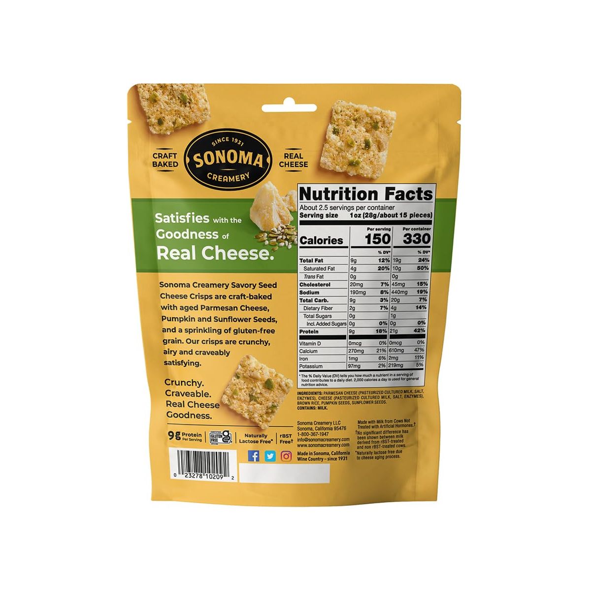 Sonoma Creamery  Cheese Crisps Savory Seed225 Ounce Pack of 6  Savory Snack  High Protein  Low Carb  Gluten Free KetoFriendly