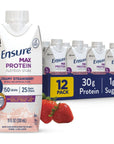 Ensure Max Protein Nutrition Shake with 30g of Protein 1g of Sugar High Protein Shake Creamy Strawberry 11 fl oz Pack of 12