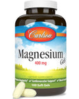 Carlson - Magnesium Gels, 400 mg of Magnesium per Softgel, Heart & Muscle Support, Magnesium Gel Caps, Bowel Function, Magnesium Supplement, 100 Softgels