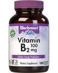 Bluebonnet Nutrition Vitamin B2 100 mg, For Cardiovascular and Nervous System Health, Soy-Free, Gluten-Free, Kosher Certified, Dairy-Free, Vegan, Non-GMO, 100 Vegetable Capsules, 100 Servings