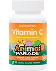 NaturesPlus Animal Parade Sugar-Free Children's Vitamin C, Natural Orange Juice Flavor - 90 Chewable Animal Shaped Tablets - Immune Support - Gluten Free - 45 Servings