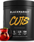 BLACKMARKET CUTS Pre Workout - Flavored Energy Powdered Drink Mix for Men & Women, Great for Muscle Definition, Fat Burning, Thermogenic, Creatine Free, (Fruit Punch, 30 Servings)