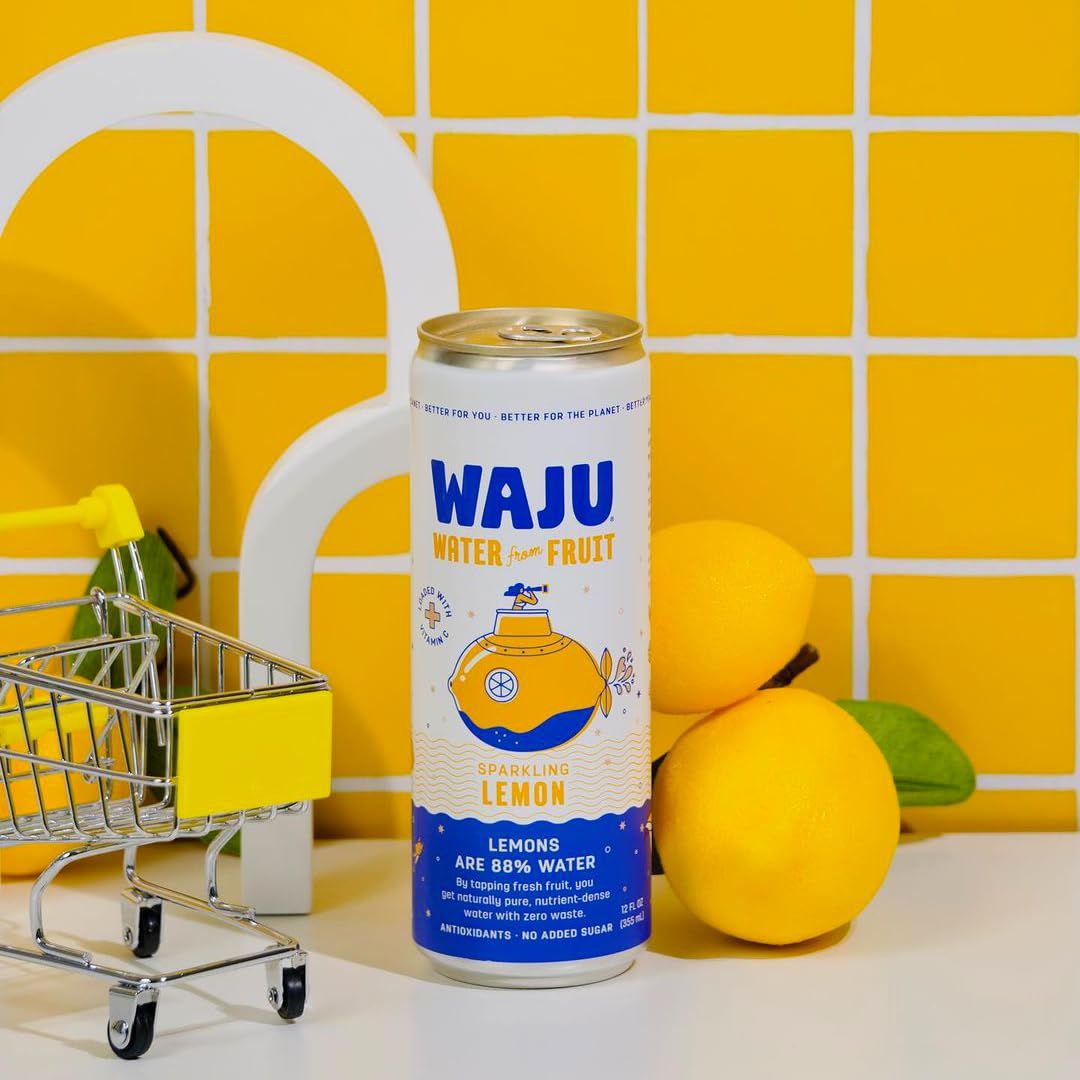 Natural Lemon Sparkling Water  Direct from Fruit Hydration No Added Sugar Low Calorie Drink Antioxidant  Vitamin Rich Organic Bubbly EcoFriendly Alternative to Flavored Water or Seltzer Water by WAJU 12oz Cans 12Pack