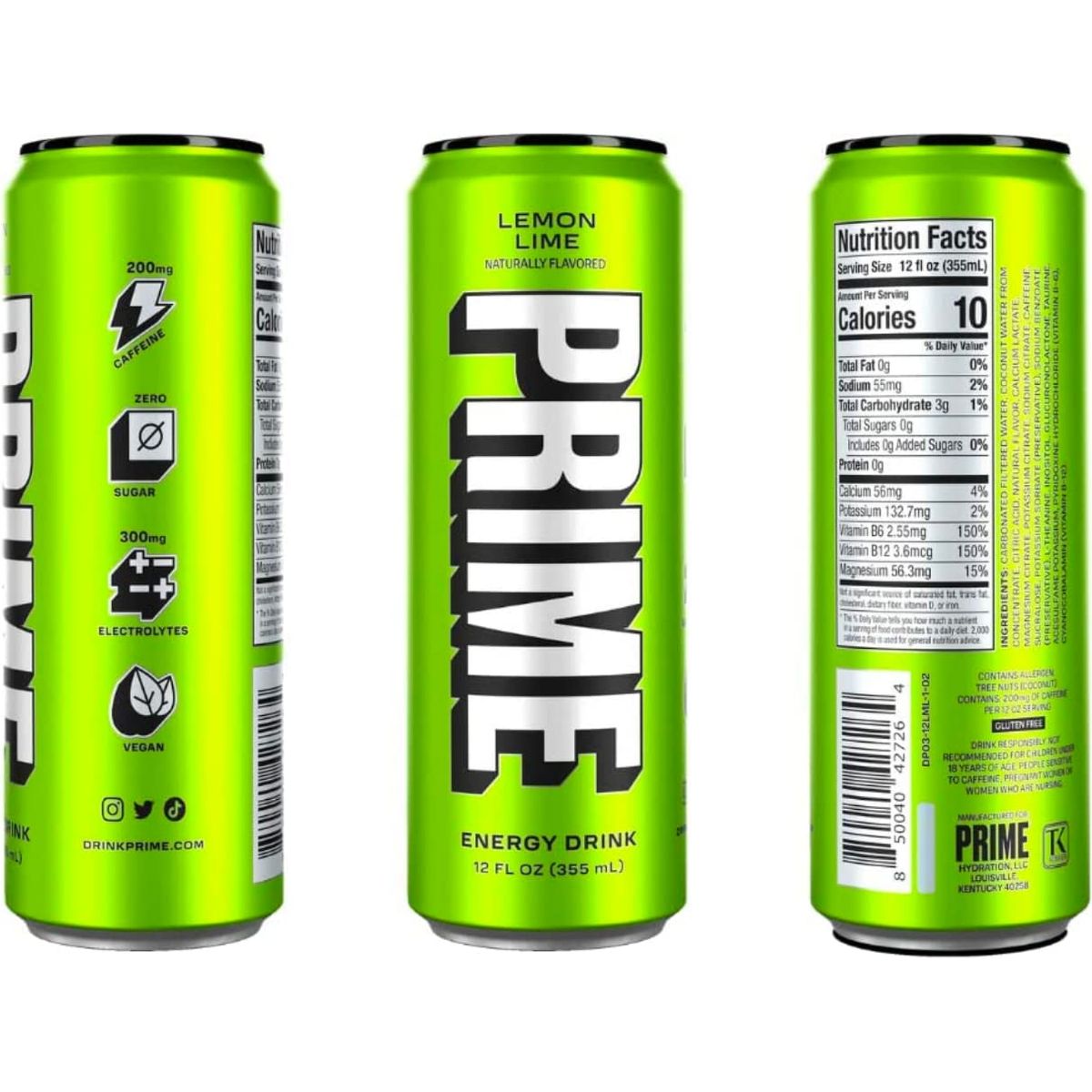 Prime Energy Drink Cans  Flavor Variety 5 Pack  200mg Caffeine Zero Sugar 300mg Electrolytes Vegan  12 Fl Oz Cans  By World Group Packing Solutions