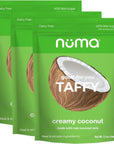 Numa Foods Creamy Coconut Taffy Candy - Dairy Free, Low Sugar Candy - Low Calorie & All Natural Chewy Snack with Real MCT-Rich Coconut Milk, Gluten Free - 3 Bags with 8 Individually Wrapped Chews Each