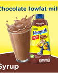 Nesquik Strawberry  Chocolate Syrup Bundle 22 oz Bottle of each Pack of 2 with By The Cup Milk Mixer