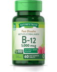 Nature's Truth B12 Vitamin 5000 mcg | 60 Tablets | Fast Dissolve Natural Berry Flavor | Vegetarian, Non-GMO & Gluten Free Supplement