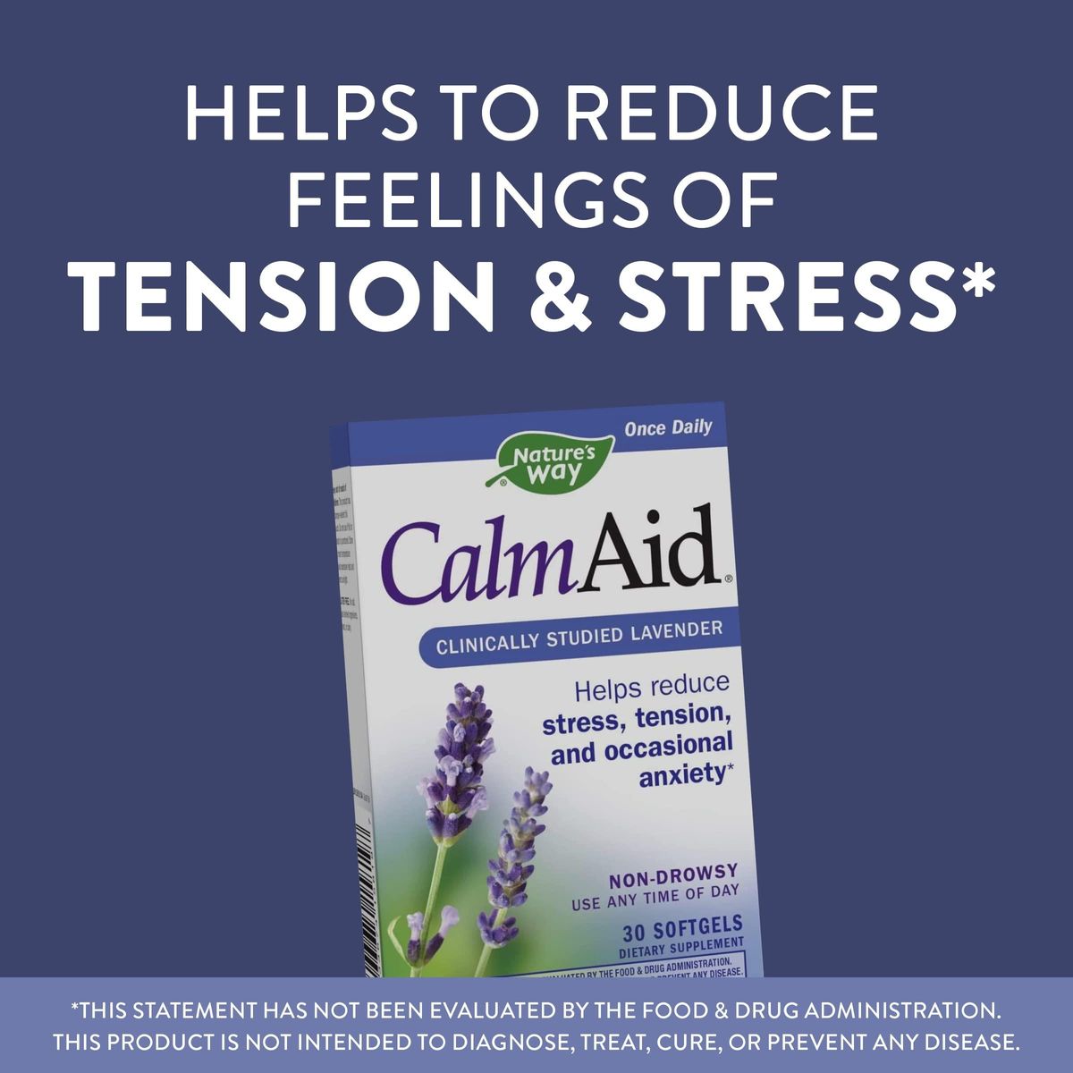 Nature&#39;s Way CalmAid Softgels with Silexan Lavender Oil, Helps Reduce Tension and Stress*, Non Drowsy, 30 Softgels