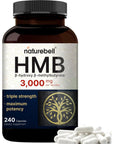 NatureBell HMB 3,000mg Per Serving | 240 Capsules, 3X Triple Strength HMB Beta-Hydroxy Beta-Methylbutyrate Supplement - Lean Muscle Mass & Recovery Support - Non-GMO