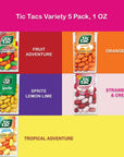 Tic Tacs Variety Pack of 5 Fruity Flavors Includes Orange Tic Tac Tic Tac Fruit Adventure Berry Adventure Tic Tacs Strawberry and Cream Tic Tacs and Tic Tac Tropical Adventure by Snackivore