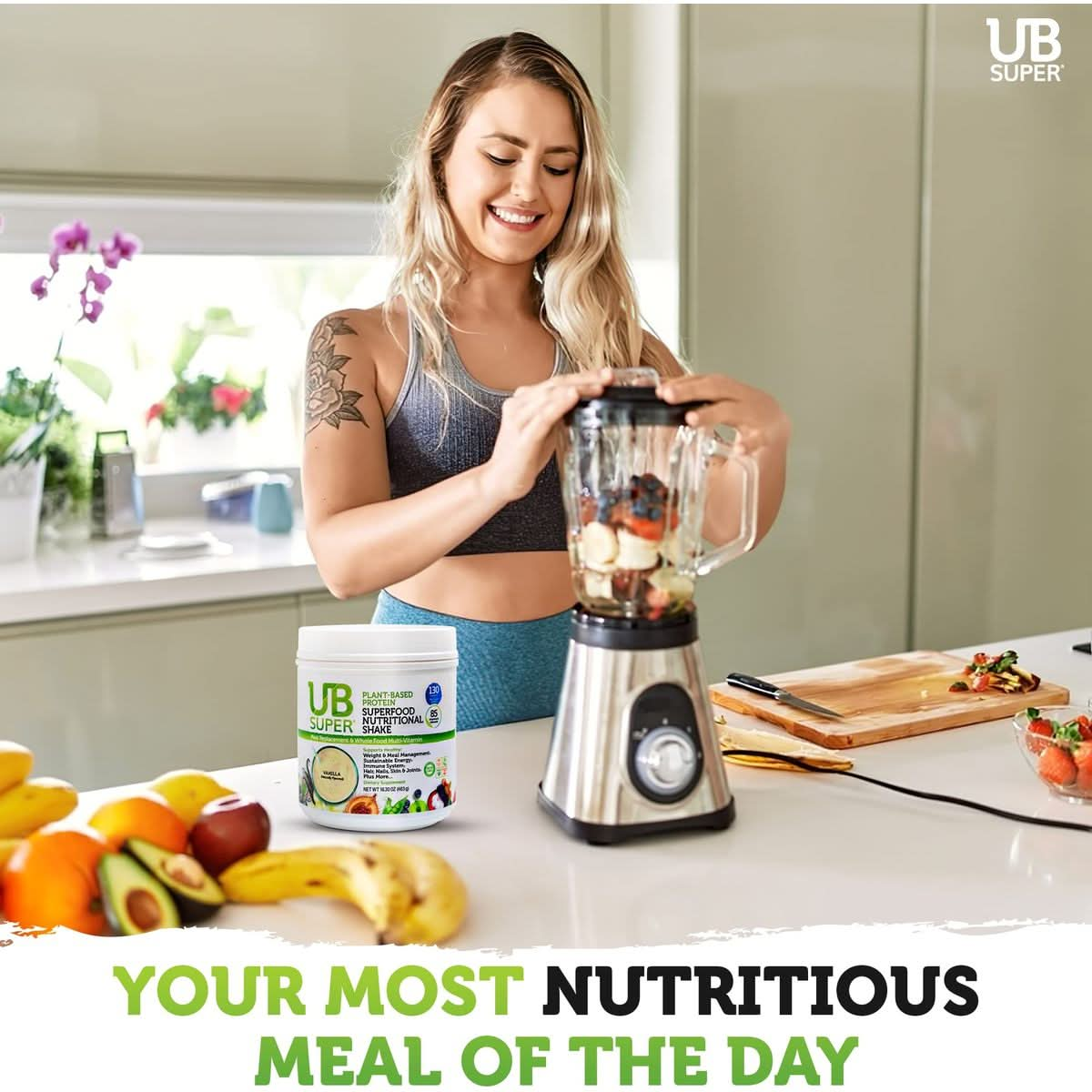 UB Super  Meal Replacement  Protein Superfood Nutritional Shake  Vegan Gluten Free Non GMO No Added Sugar Nutrient Rich  Dietary Supplement Vanilla