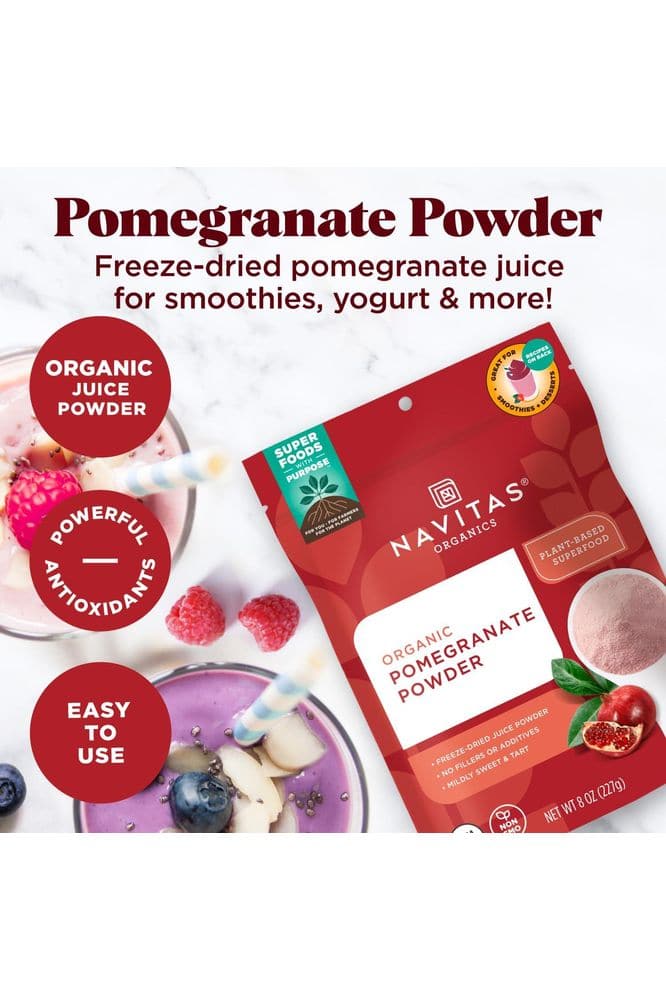 Navitas Organics Pomegranate Powder, 8oz. Bag, 45 Servings - Organic, Non-GMO, Freeze-Dried, Gluten-Free