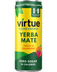 Virtue Yerba Mate Peach  Raspberry  Natural Energy Drink  Sugar Free Zero Calories 84 oz Pack of 12