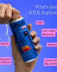 Emotional Utility Beverage  Euphoric Sweet Lemon Sparkling Beverage with Nootropics  Adaptogens 12oz cans 12 pack