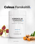 Codeage Forskolin, Pure Forskolin Coleus + Organic Turmeric Root Powder, 95% Curcuminoids + Bioperine Black Pepper for Absorption - 20% Standardized Coleus Forskohlii, Non-GMO, 90 Capsules