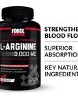 FORCE FACTOR L-Arginine Nitric Oxide Supplement with BioPerine to Help Build Muscle and Support Stronger Blood Flow, Circulation, Nutrient Delivery, and Pumps, L-Arginine 3000mg, 3g, 150 Capsules