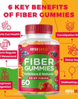 Prebiotic Fiber Gummies for Adults & Kids, Vegan Gummy Soluble Fiber with Inulin, Chicory Root Stimulating Enzymes for Digestion, Bloating Relief & Gut Health, Multicolor Natural Flavor Vitamins