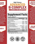 Vitamin B Complex with Vitamin C for Maximum Absorption - Methylcobalamin b12 & Folate Folic Acid Supplement - Vitamins B1 B2 B3 B5 B6 B7 B9 for Immune Energy & Nervous System Support - Non-GMO -60ct